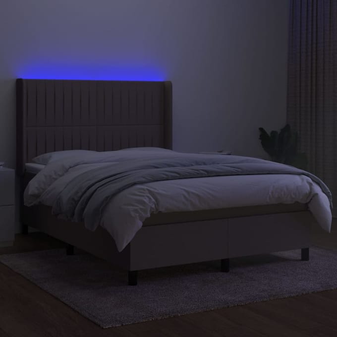 vidaXL - Boxspring - met - matras - en - LED - stof - taupe - 140x200 - cm