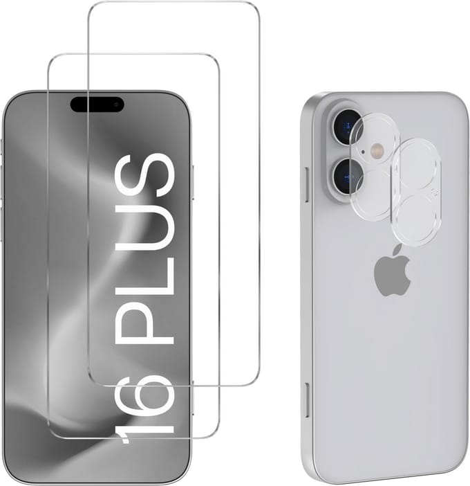 Screenprotector geschikt voor iPhone 16 Plus - 2 stuks Beschermglas van glas Transparante glazen schermbeschermfolie + 2 stuks Camera Protector
