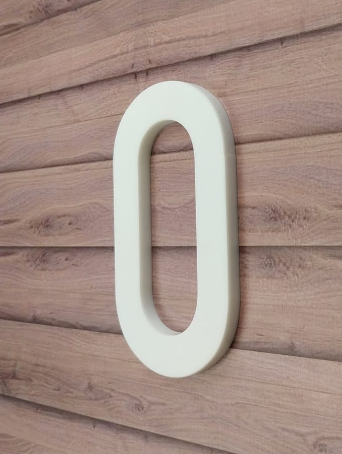 Huisnummer wit nr. 0 - cijfer 25cm hoog - 8mm dik - kleur wit mat - DIN