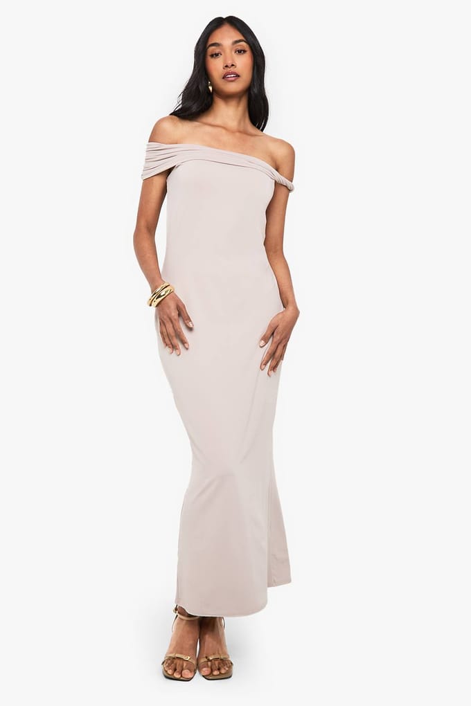 boohoo Dames Maxi-jurk met gedraaide schouderdetail | Beige | Maat: 42