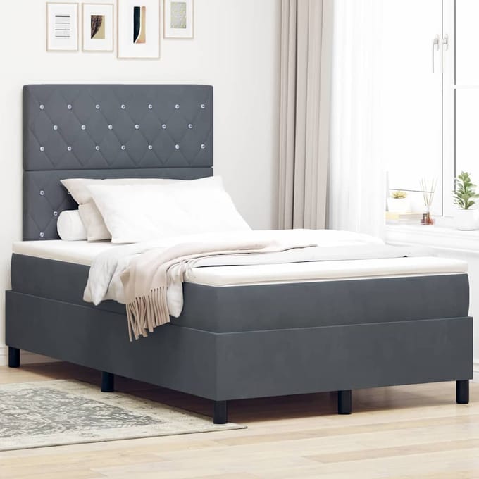 vidaXL - Boxspring - bed - met - matras - Donkergrijs - 120 - x - 200 - cm - Fluweel