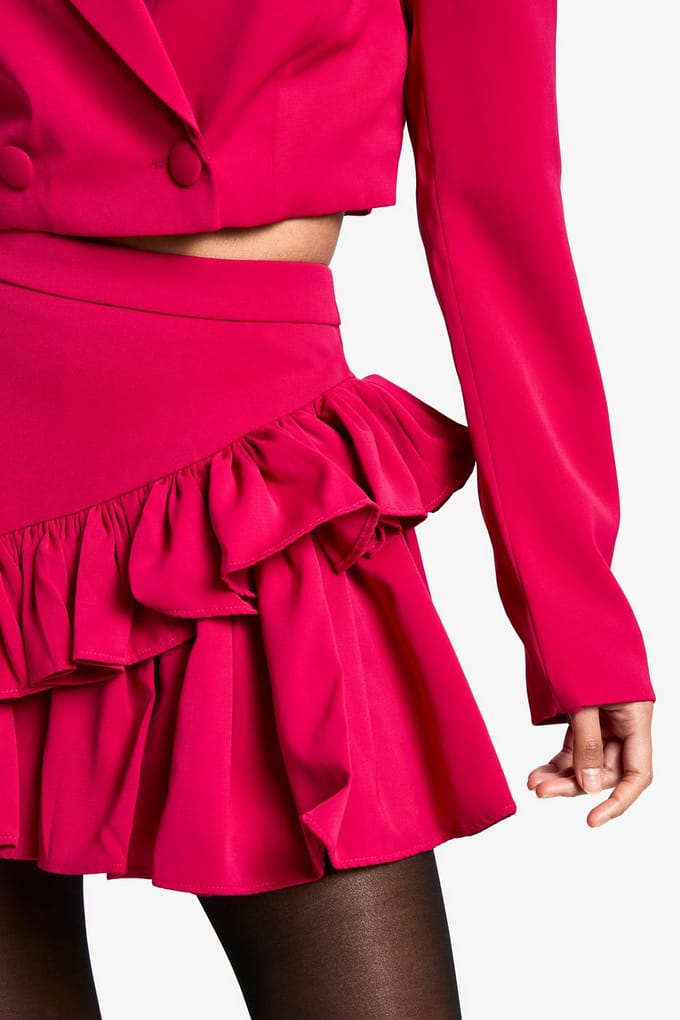 boohoo Dames Double Ruffle High Thigh Mini Rok | Raspberry | Maat: 6