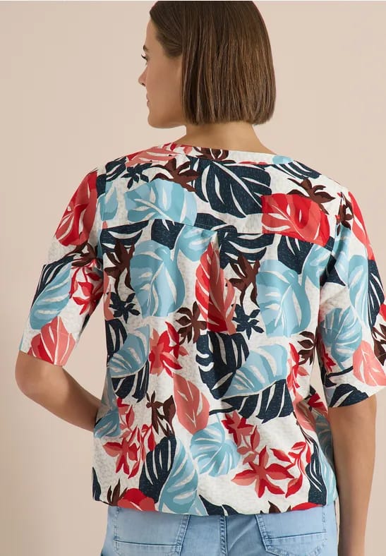 Blouse met korte mouwen en gespleten hals