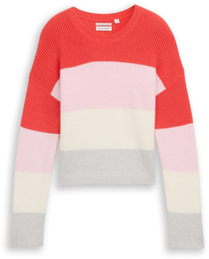Tom Tailor - Gebreide trui met korte mouwen en kleurblokjes - Maat 128 - red bold block stripe