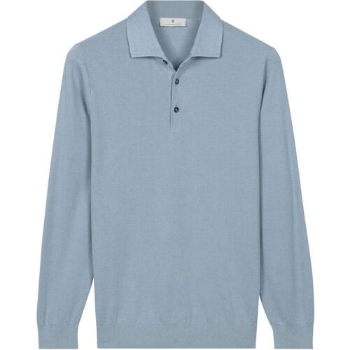 Thomas Maine Trui Solid Color Half Milano Knit Licht Blauw / male