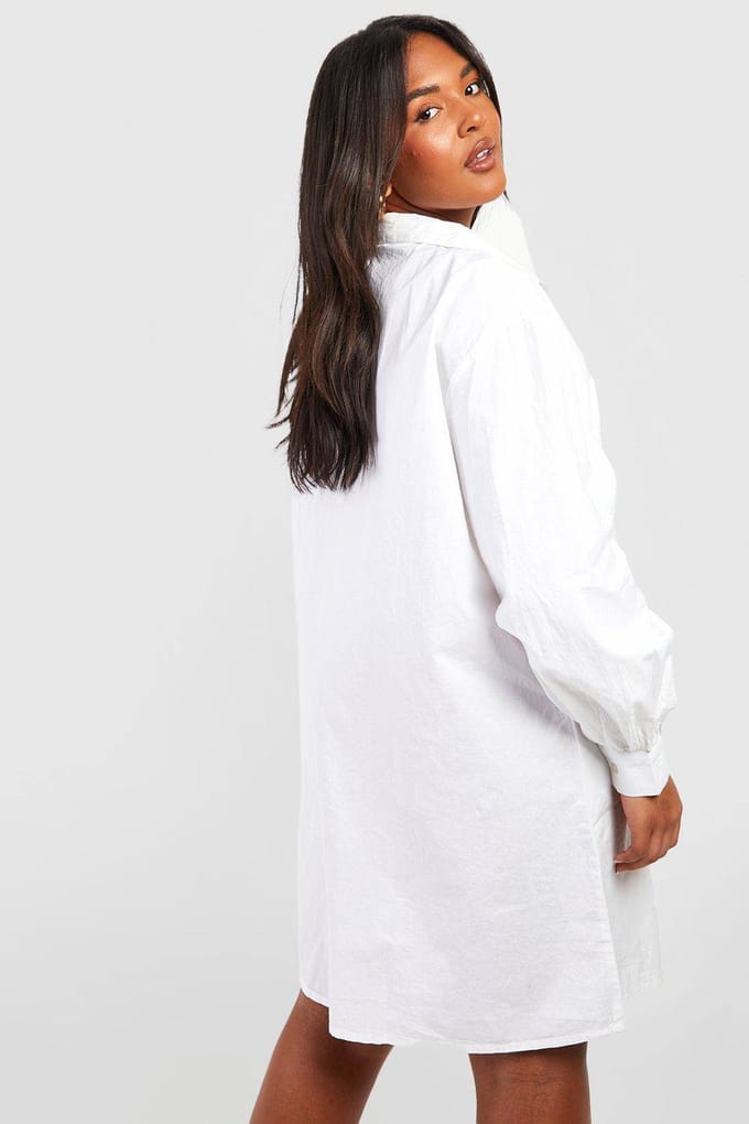 boohoo Dames Plus Longline Katoenen Strandhemd | Wit | Maat: 48