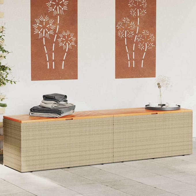 vidaXL - Tuinbox - 220x50x54 - cm - poly - rattan - en - acaciahout - beige