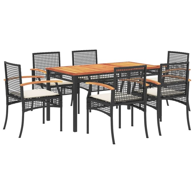 vidaXL - 7-delige - Tuinset - met - kussens - poly - rattan - zwart