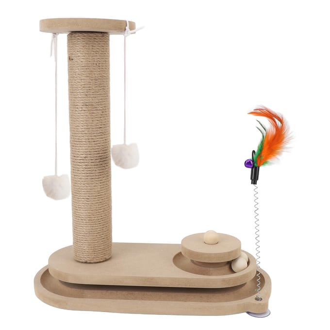 Krabpaal voor Katten Multifunctioneel Interactief Speelgoed met Stabiele Basis en Bal voor Vermaak en beige