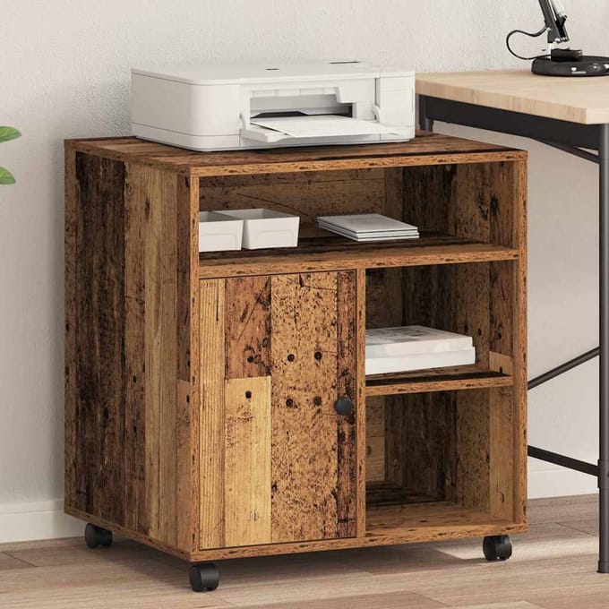 vidaXL - Printerstand - Oud - hout - 60 - x - 50 - x - 67 - cm - Bewerkt - hout