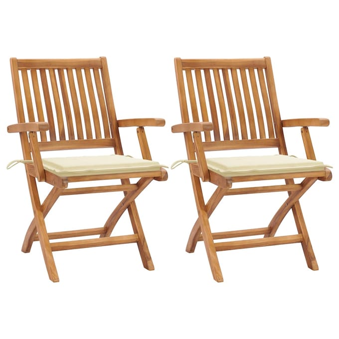 vidaXL - Inklapbare - stoelen - 2 - st - met - crèmekleurige - kussens