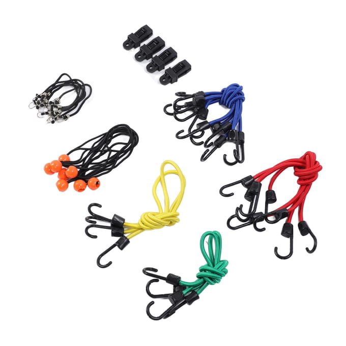 Set van 32 stuks Elastische koorden Hoge elasticiteit Zware kwaliteit Rubber Sjorband met haak en bal black