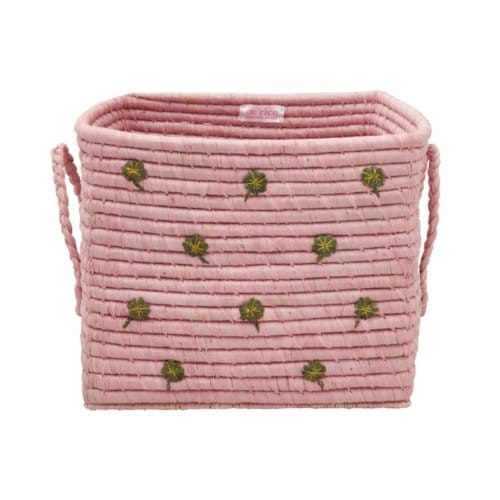 Rice raffia mand lucky me roze met klavers