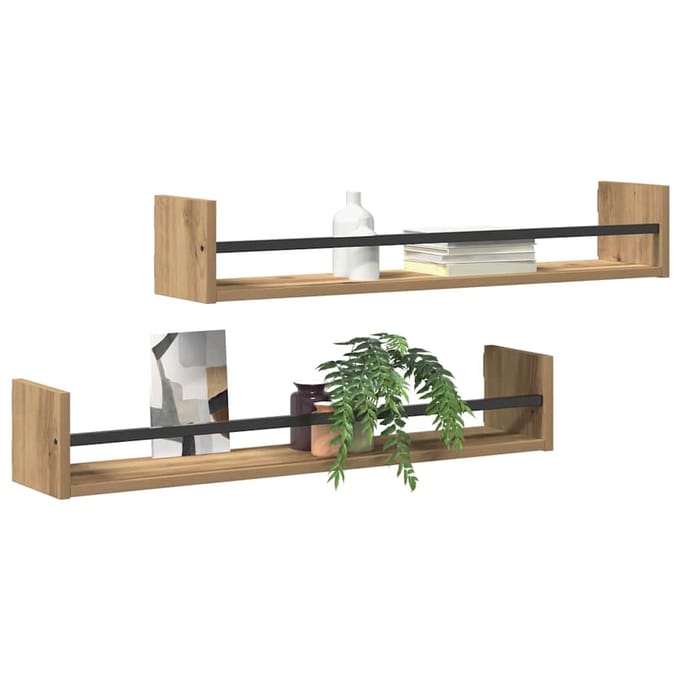 vidaXL - Wandplank - 2 - st - Artisan - Eiken - 80 - x - 16 - x - 14 - cm