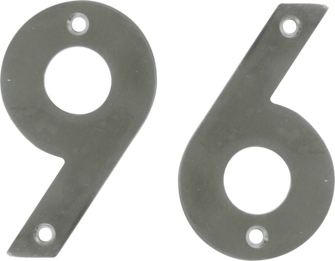 AMIG Huisnummer 96 - massief Inox RVS - 10cm - incl. bijpassende schroeven - zilver