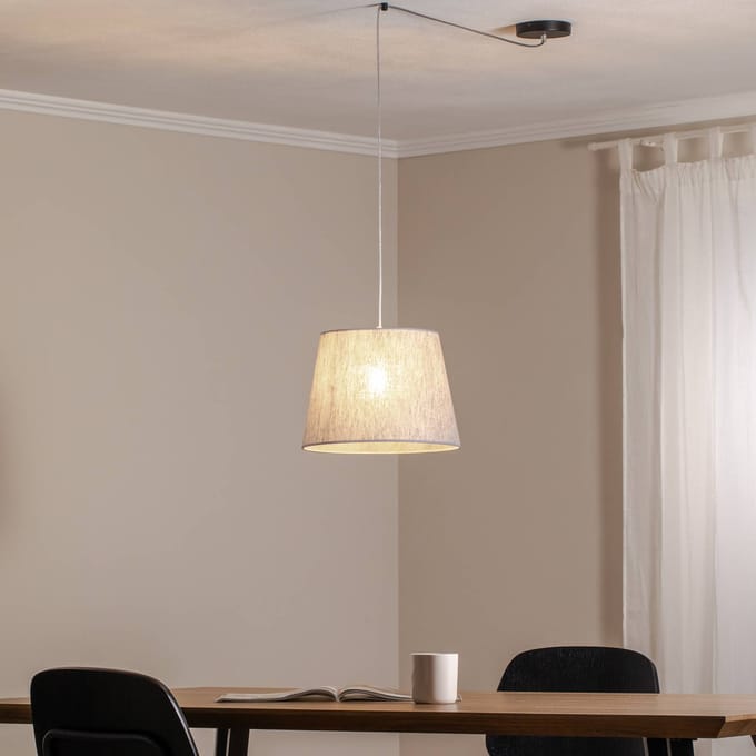 EMIBIG LIGHTING Ascot hanglamp, Ø 38 cm, grijs, stof, gedecentraliseerd