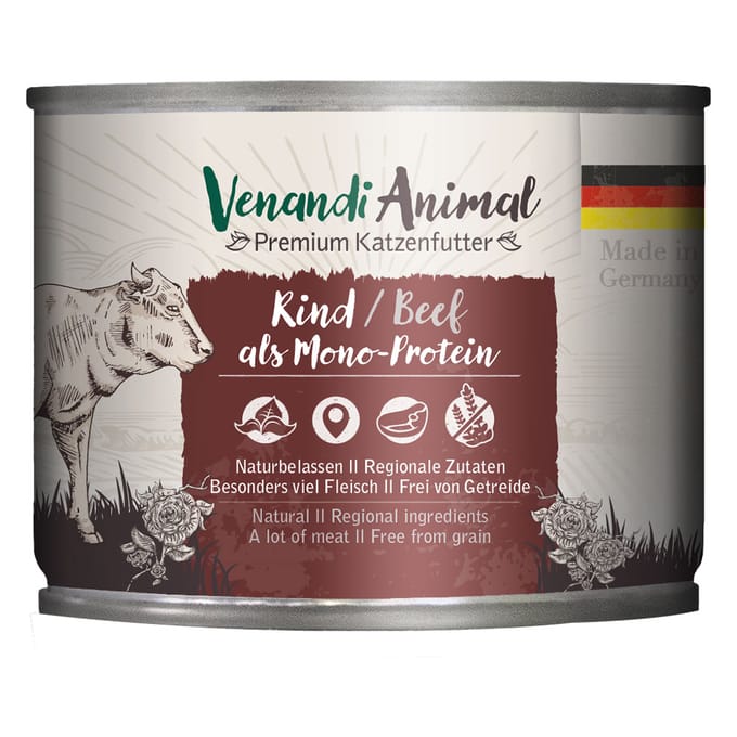 6x200g Venandi Animal Monoprotein Rundvlees kattenvoer nat