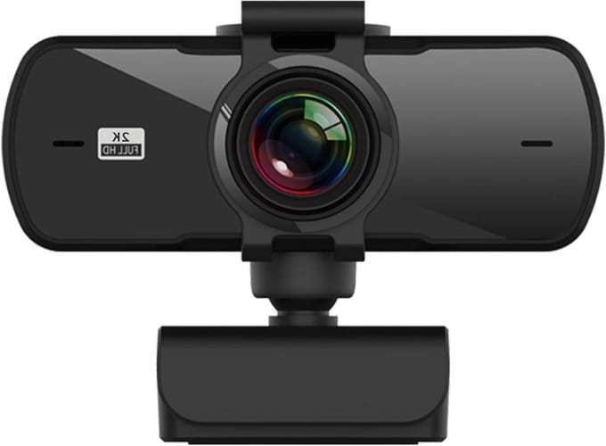 Webcam 2K Full HD - Webcamera Computer - Online Vergaderen - Automatische Focus - 78 mm breed - Zwart