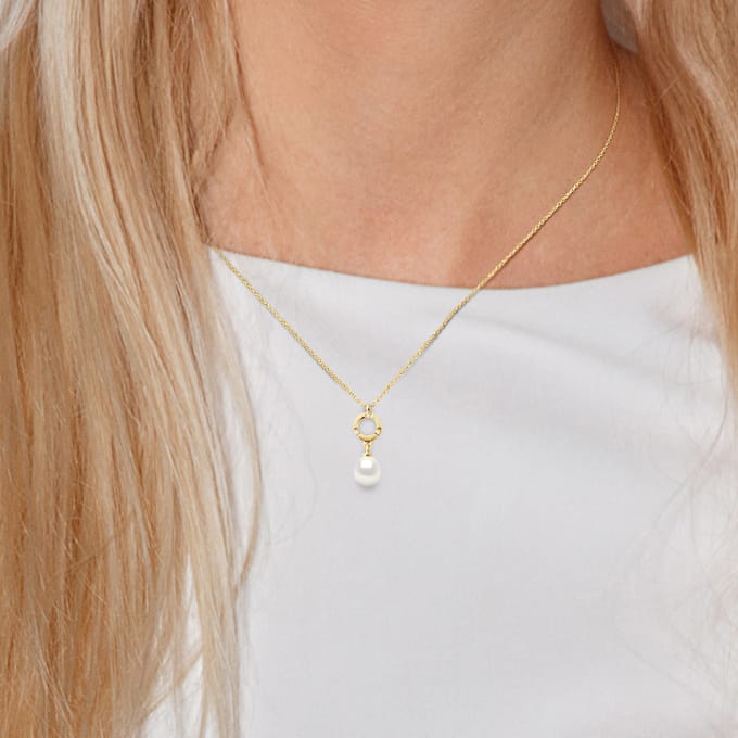 Diamond Pendant 0.010 Cts Gekweekte Pearl Zoetwater 7-8mm White Pear geel goud