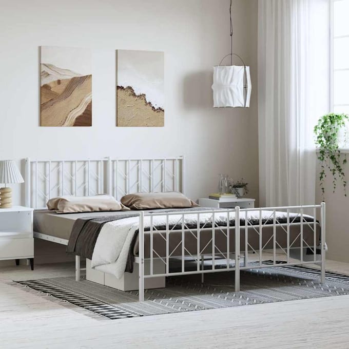 vidaXL - Bedframe - met - hoofd- - en - voeteneinde metaal - wit - 150x200 - cm