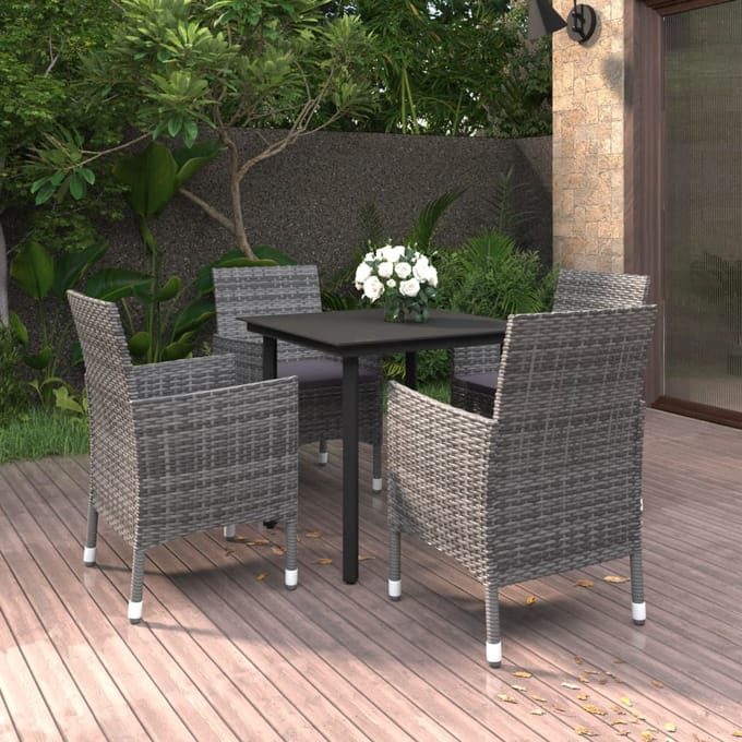 vidaXL - 5-delige - Tuinset - met - kussens - poly - rattan - en - glas