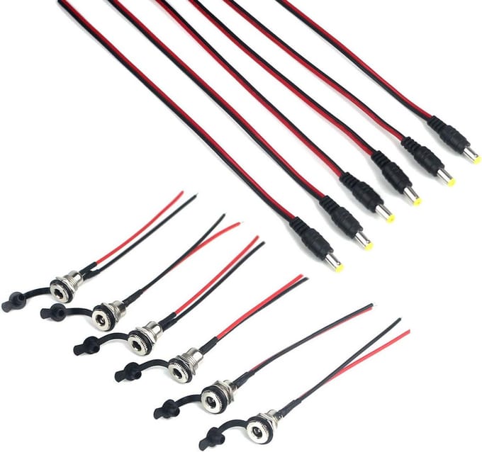 6 Stuks DC Stroomconnector 5.5x2.1mm Schroefdraad en Pigtail Kabel Set