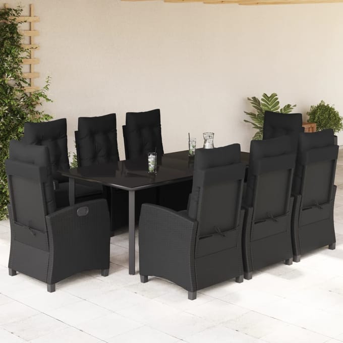 vidaXL - 9-delige - Tuinset - poly - rattan - zwart
