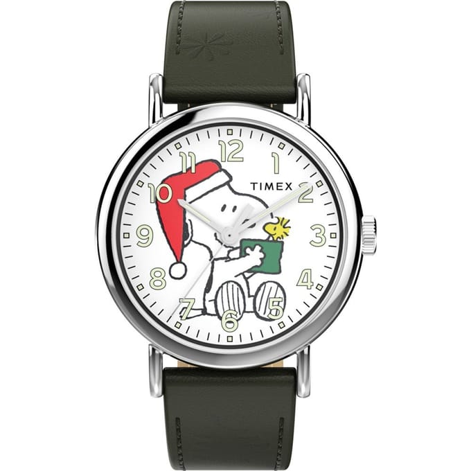 Timex Peanuts Weekender Main Line TW2Y12400 Horloge - Leer - Groen - Ø 40 mm