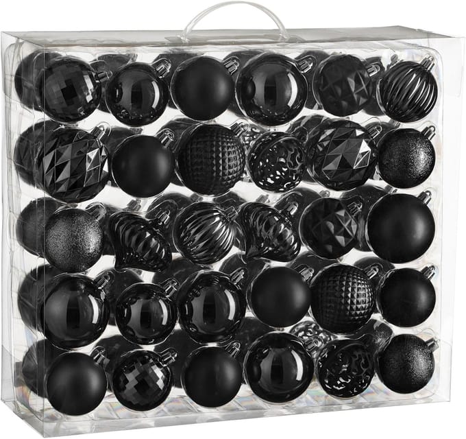 Christmas Baubles Set - 60 Pieces - Ø7 cm - Unbreakable - Black