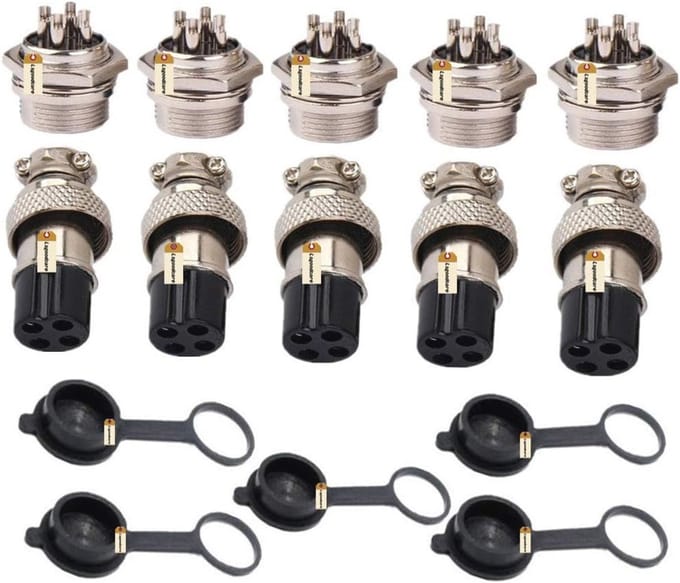4-Pins Luchtvaart Connectoren set - 10A 20mm + Waterdichte Caps