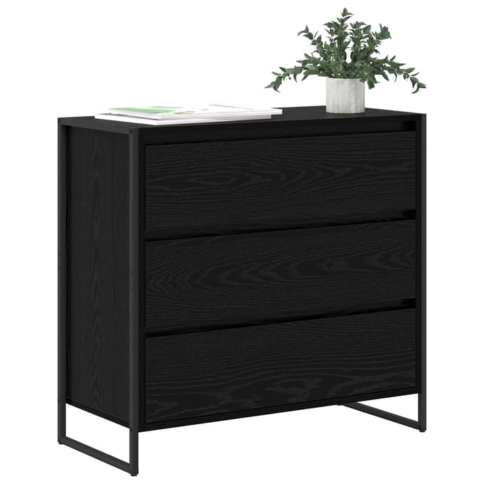 vidaXL - Dressoir - Zwart - Eiken - 79 - x - 36 - x - 75.5 - cm - Bewerkt - hout