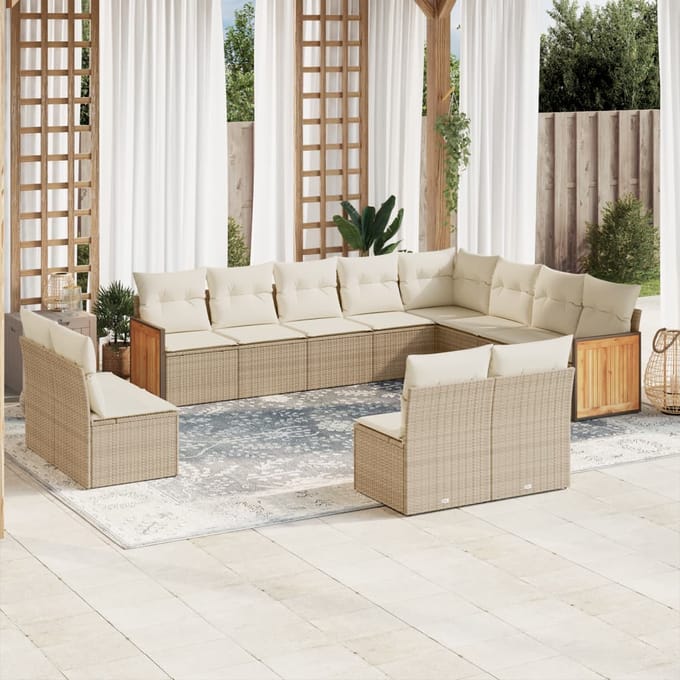 vidaXL - 12-delige - Loungeset - met - kussens - poly - rattan - beige