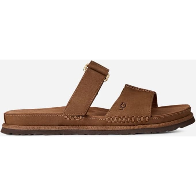 UGG® GoldenGaze Slide in Brown, Size 3, Leather/Polyester