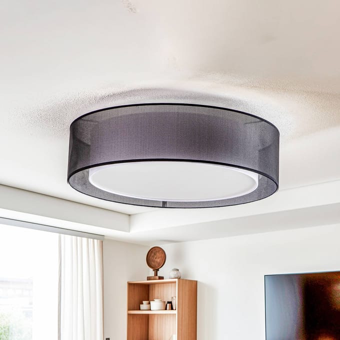 Euluna Tibu plafondlamp, textiel, Ø50cm, zwart