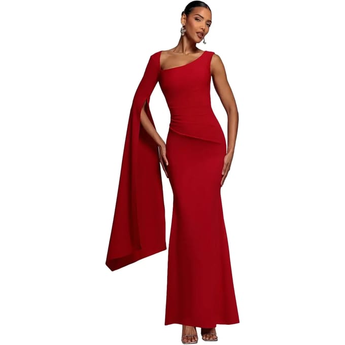 Asymmetrische Cape Mouwen Jurk Dames Goddiva Maxi