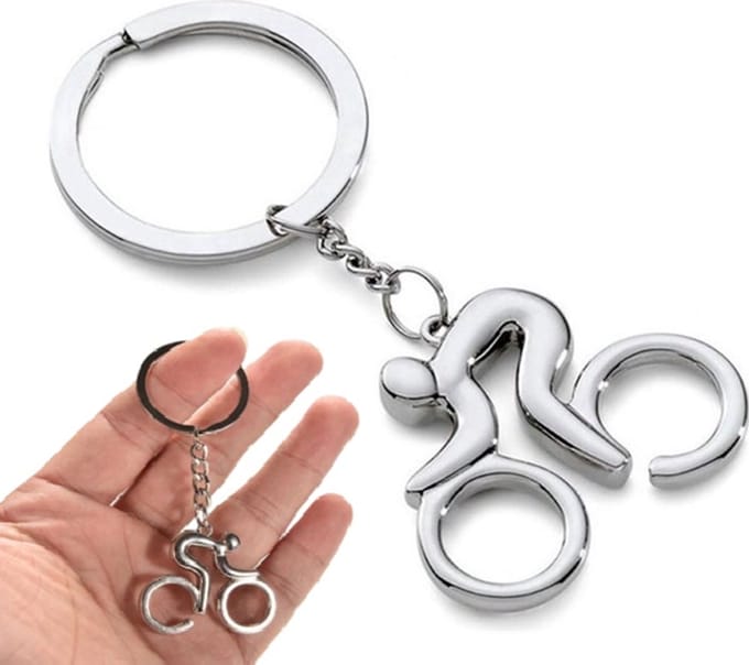 Sleutelhanger Fietser RVS Zilver – Sleutelhouder Racefiets – Wielrennen Accessoire – 4 cm