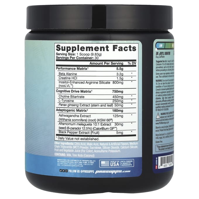 ProSupps, Signature Défendable de Perlmutter, Complément Pré-Entraînement Sans Stimulants, Saveur Limonade Myrtille, 10,4 oz (294.9 g)
