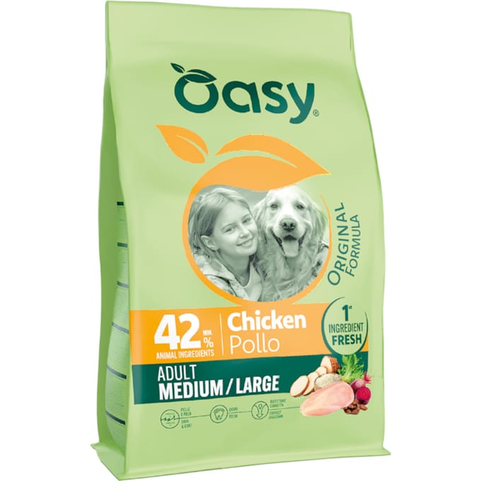 10 kg Oasy Adult Medium/Large Kip Hondenvoer droog