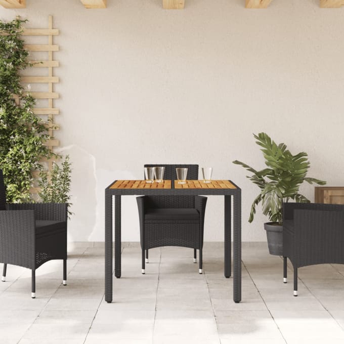 vidaXL - Tuintafel - met - acaciahouten - blad - 90x90x75 - cm - poly - rattan - zwart