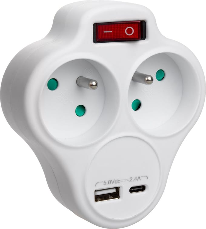 Maclean - stopcontact splitter met 2 stopcontacten en USB A/C 2,4A - type E - 2x16A - MCE336 E