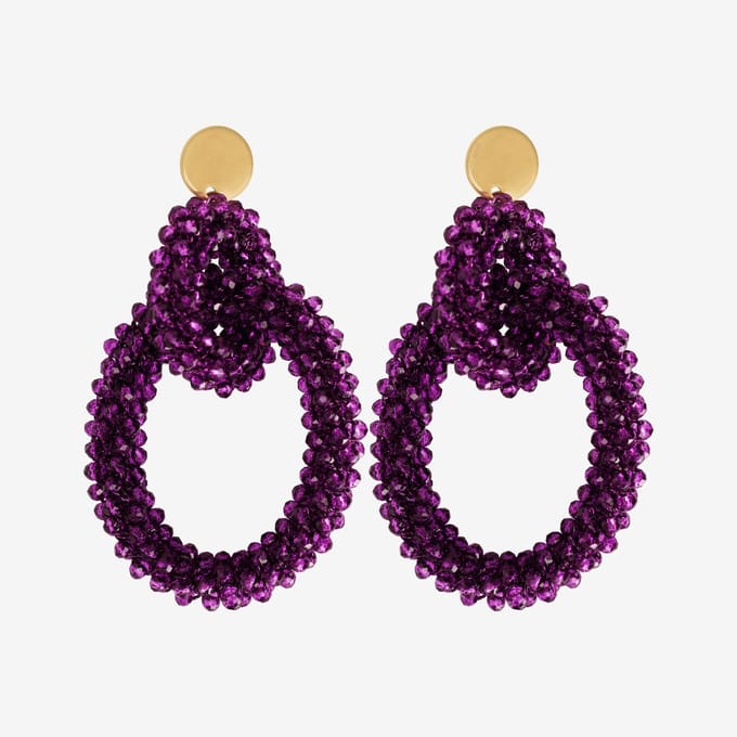 Eleganza Purple Beads Double Round Earrings Gold