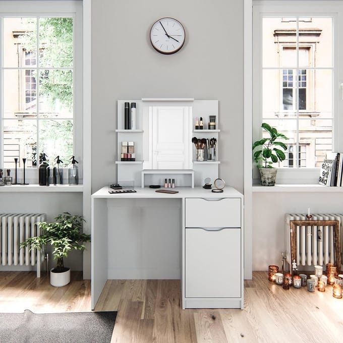 Witte make-upkaptafel met lade en legplanken
