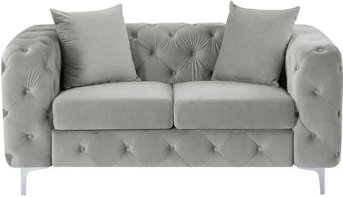 Vente-unique Tweezits-Chesterfield-bank van lichtgrijs velours EDWINA