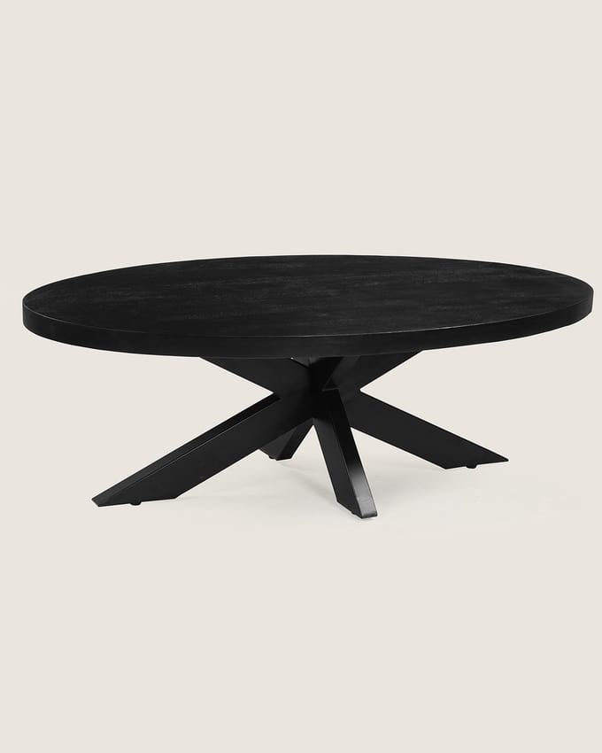 Salontafel 130 cm Mangohout – Ovaal – Zwart – Industrieel