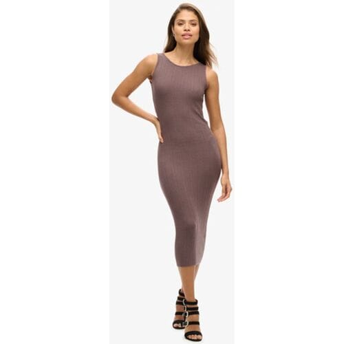 Superdry Rugloze Gebreide Midi-jurk Bruin Grootte: 44