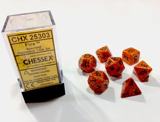 Chessex dobbelstenen set, 7 polydice, Speckled Fire