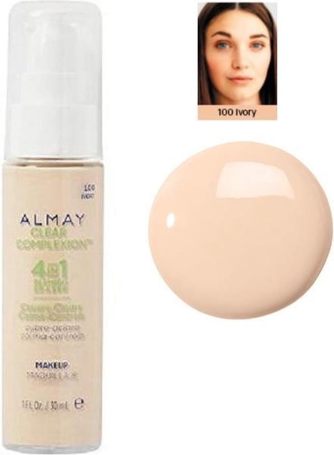 Almay Clear Complexion Liquid Makeup Foundation with 4 in 1 Blemish Eraser - 100 Ivory