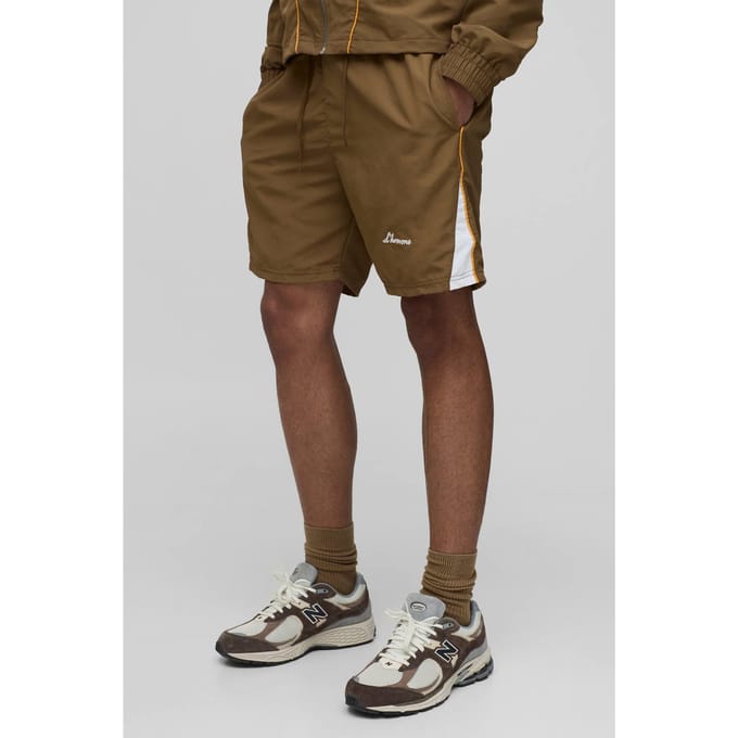 Elasticated Relaxed Fit Crinkle Colourblock Short | Brown | Size XS