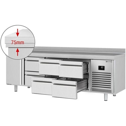 GGM Gastro Kühltisch Premium PLUS - 2452x700mm - mit 1 Tür - 6 Schubladen - mit Aufkantung