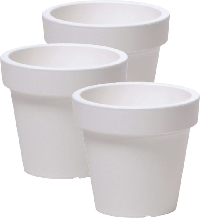 Prosperplast Bloempot Basic - 3x stuks - kunststof - parel wit - D14 x H12 cm - buiten/tuin